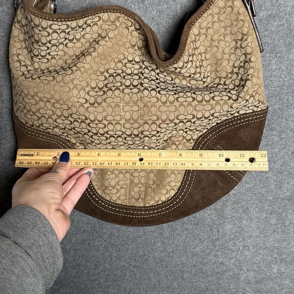 Coach Signature Hobo Bag Brown Canvas Suede 2158 Shoulder Purse Tassel Vintage - Picture 12 of 13